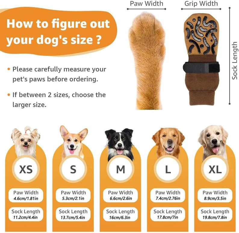2 Pairs Anti Slip Dog Socks to Prevent Licking Paws,Dog Shoes for Hot Pavement,Dog Booties for Small Medium Large Senior Dogs,Paw Protectors for Hardwood Floors (Black&Grey,XL)