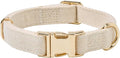 Soft Cotton Hemp Dog Collar with Metal Buckle Adjustable Tweed Dog Collars for Small Medium Large Dogs(Beige,Small)