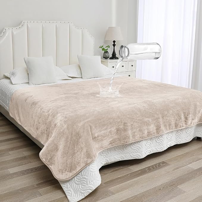 Waterproof Bed Blanket - Reversible Sherpa Throw with Leak-Resistant TPU Layer - 80x60 Stain Resistant, Machine Washable Bed Protector for Couch, Bed & Pets