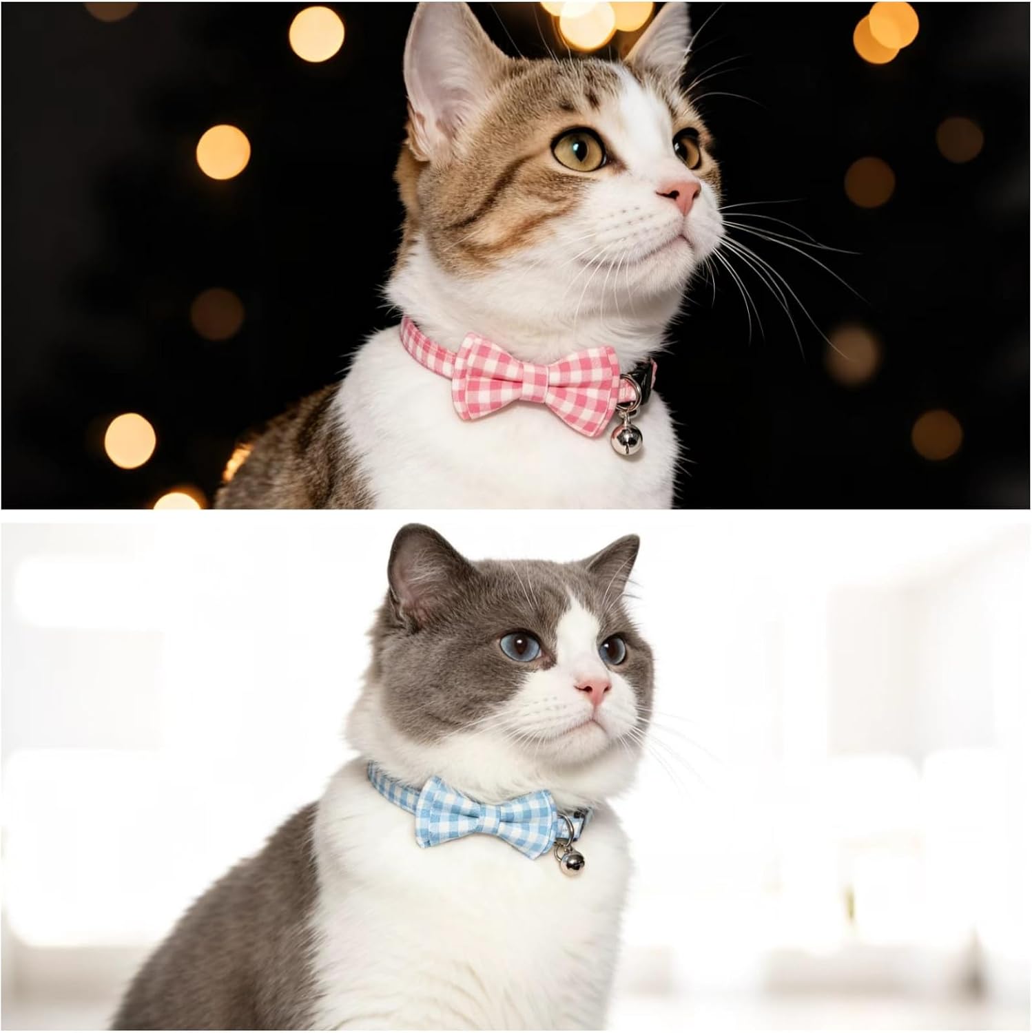 Bow Tie Cat Collar Breakaway with Bell Safety, Removable Bowtie, Adjustable Kitten Collars for Girl Boy Kitty Small Pets, 7"-11" Plaid Blue