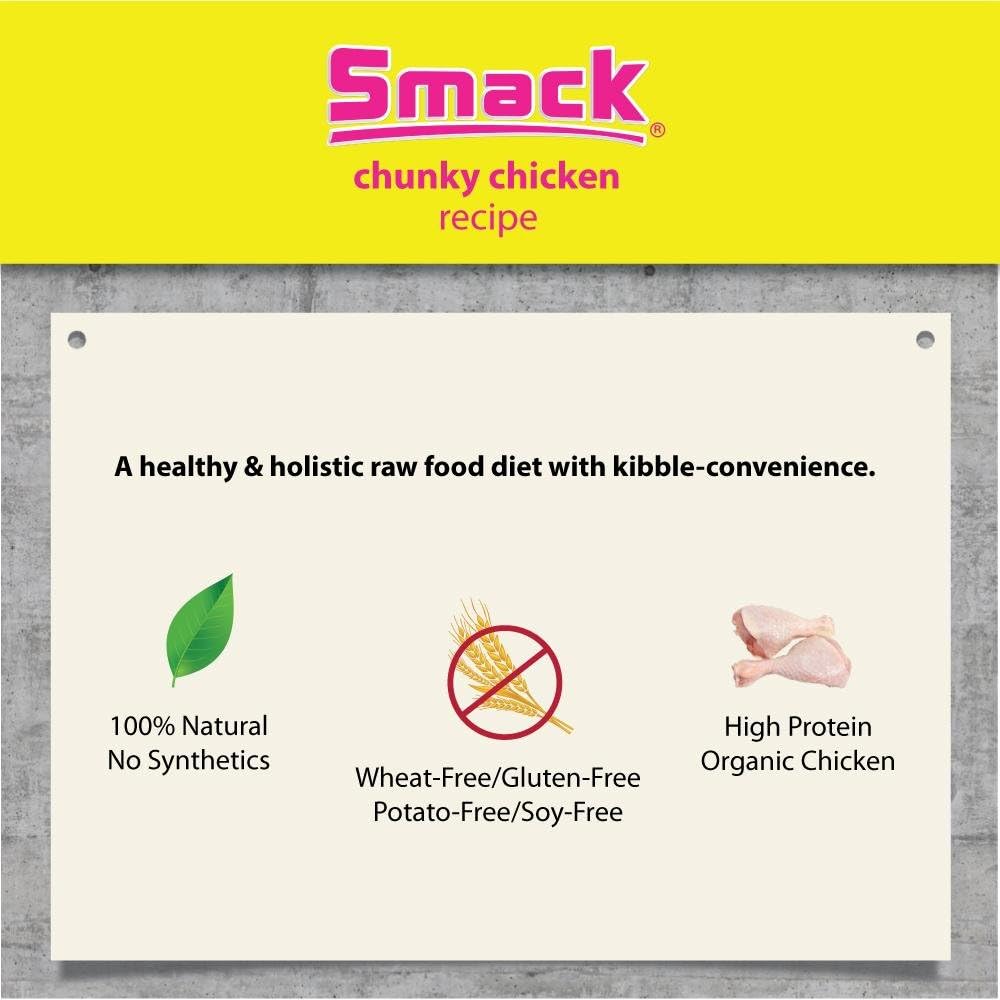 Smack Pet Food Organic Raw Dehydrated Dog Food Grain-Free, Gluten-Free, Raw Food for Dogs (Chunky Chicken, 8.8 Ounce)