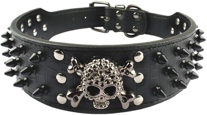 Serijoars Spiked Studded Dog Collar, PU Leather Dog Collar, Adjustable Pet Collars for Medium or Large Breed Pet (L, Black2)