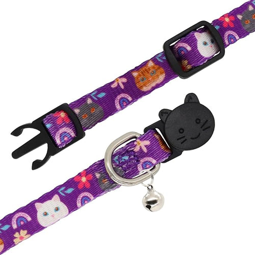 2 Pack Cat Collar Breakaway with Bells, Safety Buckle Kitten Collars for Boy and Girl Cats, Purple + Black Cat