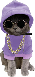 QWINEE 3Pcs Dog Hoodie Cat Apparel Dog Custume Set with Necklace and Sunglasses Pet Clothes for Puppy Small Medium Dogs Cats Mauve Purple X-Small