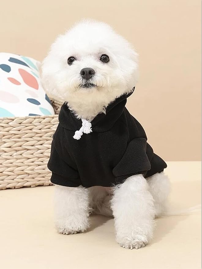 QWINEE Basic Dog Hoodie Sweatshirt Puppy Sweater Warm Cat Costumes Pet Clothes for Chihuahua Puppy Kitten Small Medium Dogs Black and Grey Medium