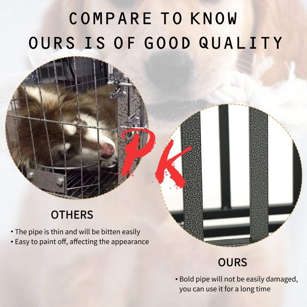 SMONTER 42" Heavy Duty Dog Crate Strong Metal Pet Kennel Playpen with Two Prevent Escape Lock, Large Dogs Cage with Wheels, Dark Silver …