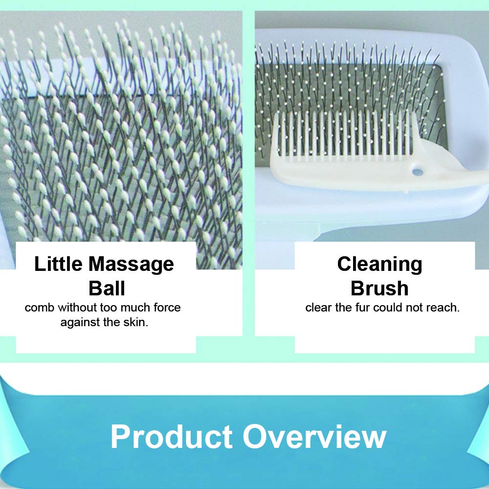 AwakenTime Dog Brush& Cat Brush - Safe Pet Grooming Brush with Rubber Non-Slip Handle for Easy Mats & Tangles Removing - Shedding Tools + Free Comb (Green)