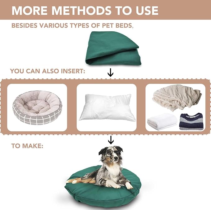Dog Bed Cover Waterproof Replacement Machine Washable Covers for Dog Bed Heavy Duty Scratch Resistant Mattress Protector Pet Bed Round 30x30 Inch Cover Only Dark Green
