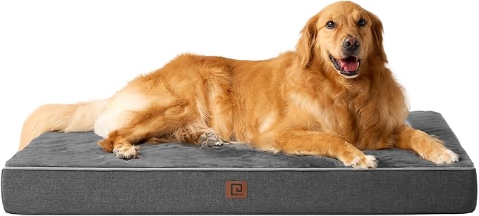 EHEYCIGA Waterproof Dog Bed Orthopedic 47"x29", Memory Foam Pet Bed for XXLarge Dog Bed, Washable Pet Mat with Removable Cover, Dark Grey