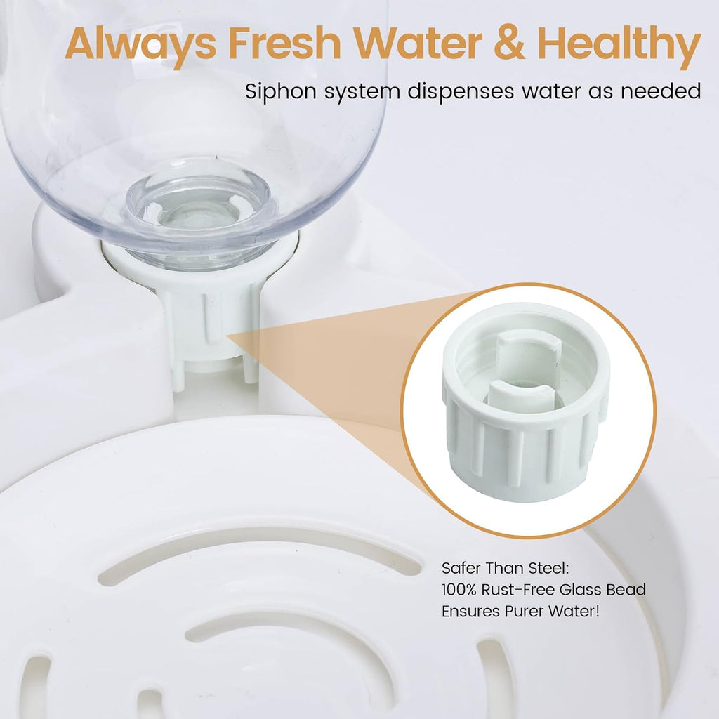 2 in 1 Elevated Dog Cat Bowls, 15°Tilted Pets Water and Food Bowl Set, Pet Feeding Bowls with Automatic Water Bottle and Feeding Mat for Kittens and Small Dogs, White
