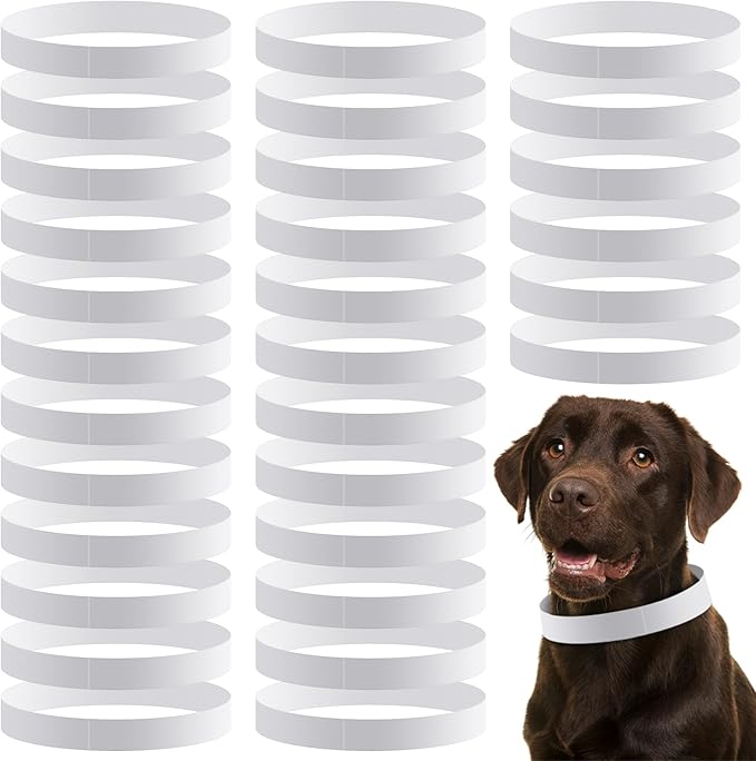 500 Count 20inch Adjustable Paper Dog Collars with Tear Resistant Waterproof Whelping Collars Paper Puppy ID Bands Adhesive Pet Identification Tags for Newborn Dog Cat Hospitals(White)