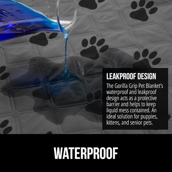 GORILLA GRIP Waterproof Bed Cover for Dogs, 82x68, Gripped Slip Resistant Backing, Leak Proof Washable Dog Blanket Covers Sofa, Couch, Sectional, Crate, Car, RV Seats, Pet Puppy Essentials, Gray Paw