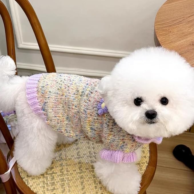 Purple Small Dog Sweater, Knitted Cat Sweater, Holiday Puppy Clothes for Little Dog Girl, Cold Weather Outfit for Kitten Chihuahua Yorkie Teacup Dachshund Pug (Purple, Large)