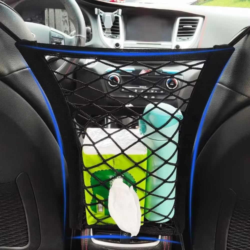 Car Seat Mesh Organizer for Mercedes-Benz GlA GLB GLC GLE GLS Upgrade Dual-Layer Pet Barrier Interior Storage Net Heavy-Duty Hooks