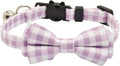 Bowtie Cat Collars Breakaway with Bell, Adjustable Cute Kitty Collars Safety Buckle Kitten Collar for Cat Puppy 7.5-11in (Purple Plaid)
