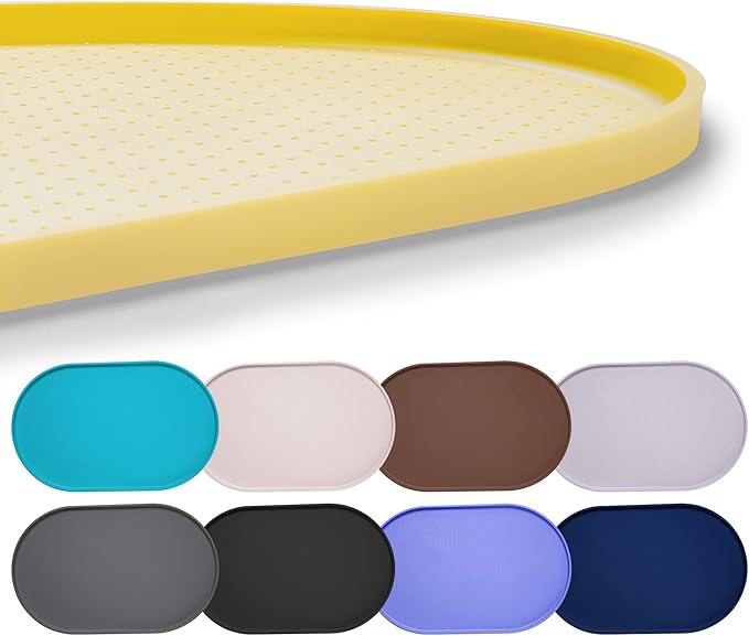 Hubulk 100% Waterproof Silicone Pet Feeding Mat with Raised Edge for Food and Water, Dog Bowl Mats, Cat Bowls Placemat with High Lip Protects Floor for Cats and Dogs (Yellow, 19" L x 12" W)