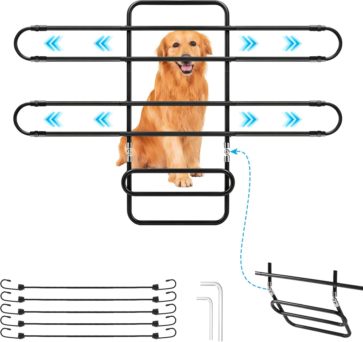 Dog Car Barrier,45"–63" Width Adjustable with 5 Hooks | Easy to Assemble and Install Dog Car Barriers Fits Well in Various Vehicles Adjustable with Seat Movements Recycled Materials