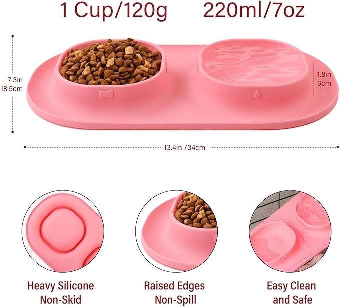 Small Size Puppy Dog Bowls: Food and Water Bowls Set for Small Dogs, No-Spill Non-Skid Dog Dish, Pink
