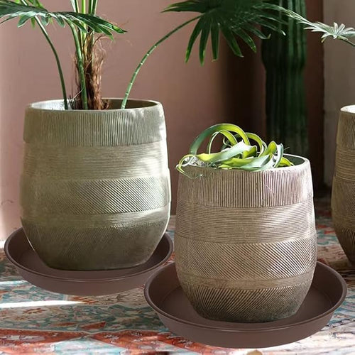 2 Pack of 20 21 inch Plant Saucer Round, Deep Plant Saucers for Pots, Heavy Plastic Plant Drip Tray for Indoors Outdoor, Bird Bath Bowls, Plant Trays for Planter 19-22" (21 inch, Chocolate)