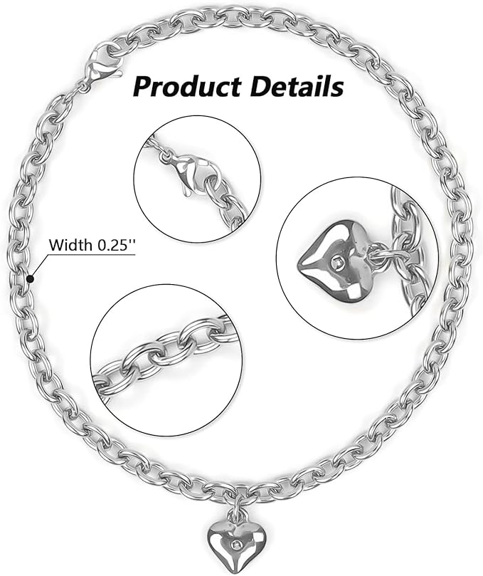 HOWWFALY Dog Collar and Dog Chain Necklace Stainless Steel Adjustable 18K Sliver Heart-Shaped Necklace for Small Pets Cats Kitten Puppy (Sliver, 12 inch)