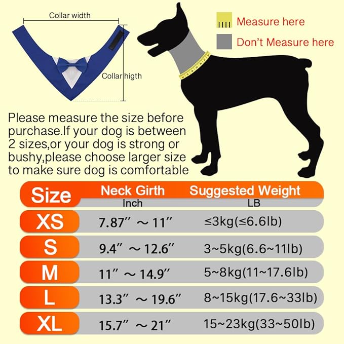 Dog Wedding Bandana, Formal Dog Tuxedo Adjustable Pet Collar with Bow, Small, Medium and Large Wedding Clothing, Birthday Gifts for Dogs (Medium, Blue)
