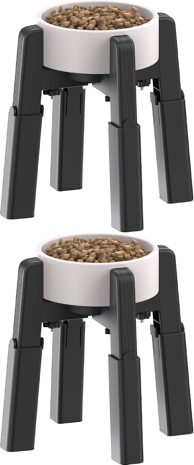 Dog Bowl Stand Full-Adjustable [2 Pack, Stand Only] | Elevated Pet Water & Food Feeder Stand for Medium and Large Pets, Raised Stable and Anti-Slip Raised Bowl