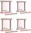 HANZE Bird Mirror With Swing, Hummingbird Perches for Parrots Stand, Wooden Toy for Macaws, Lovebird, Cockatoo, Parakeet, Conure, Finch, Cockatiels - 4 Pack