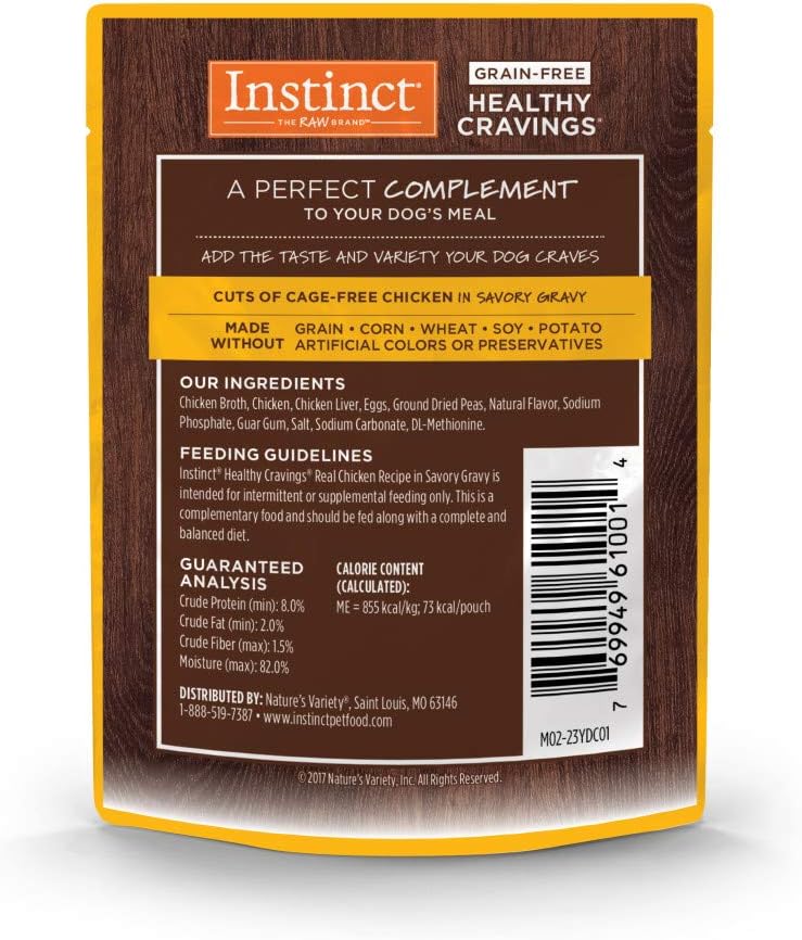 Instinct Healthy Cravings Natural Wet Dog Food Topper, Grain Free Recipe - Real Chicken, 3 oz. Pouches (Pack of 24)