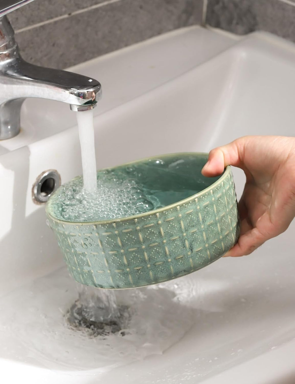 Ceramic Dog Bowl, 6.5 inch Pet Dog Food Bowl Water Bowls, Dogs Dish for Middle and Small Dogs, Puppy, Green