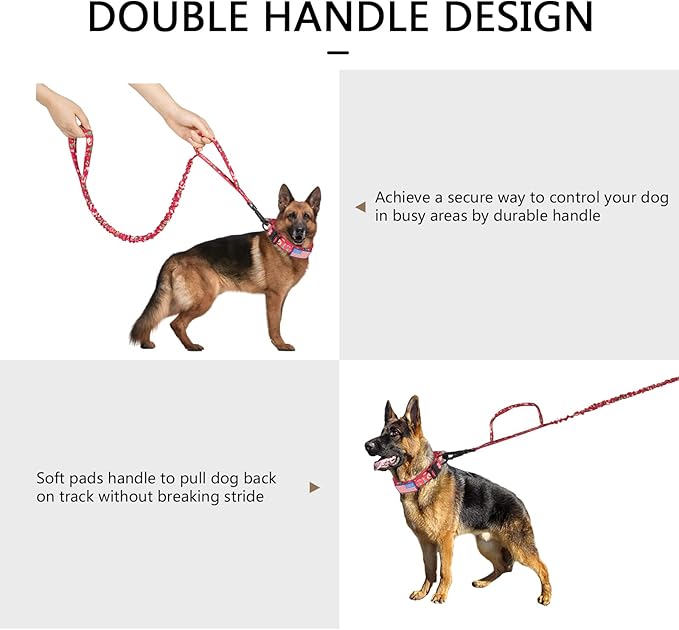 DAGANXI Tactical Dog Collar, Adjustable Military Training Nylon Dog Collar with Control Handle and Heavy Metal Buckle for Medium and Large Dogs, with Patches and Airtags Case (M, Christmas red-Set)