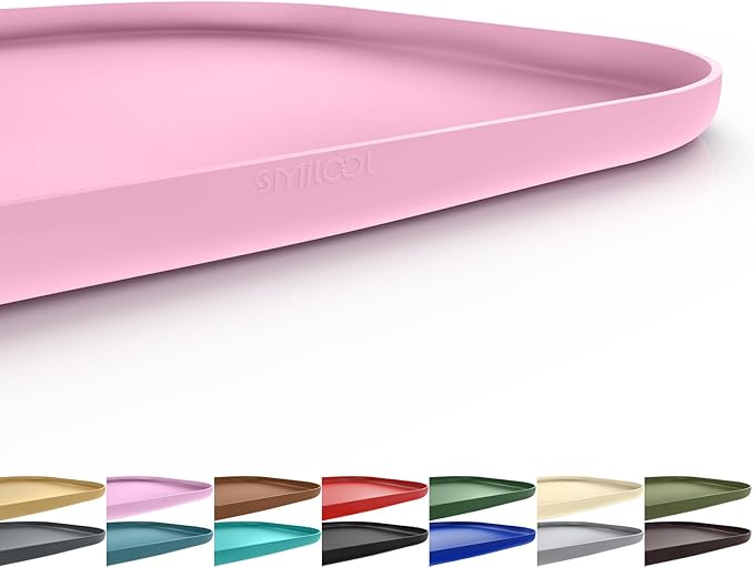 Silicone Pet Food Mat with Raised Edge for Food and Water Bowl, Dog Feeding Mats, Cat Food Trays for Floor Waterproof, Rubber Tray for Dogs and Cats, 24 x 16 x 0.8 Pink