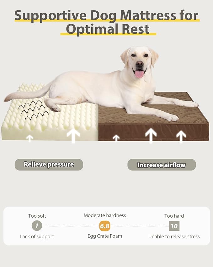 Orthopedic Dog Beds Large Sized Dog Waterproof Pet Bed for Crate,with Removable Washable Cover and Non-Slip Bottom, 35x23 Inch, Brown