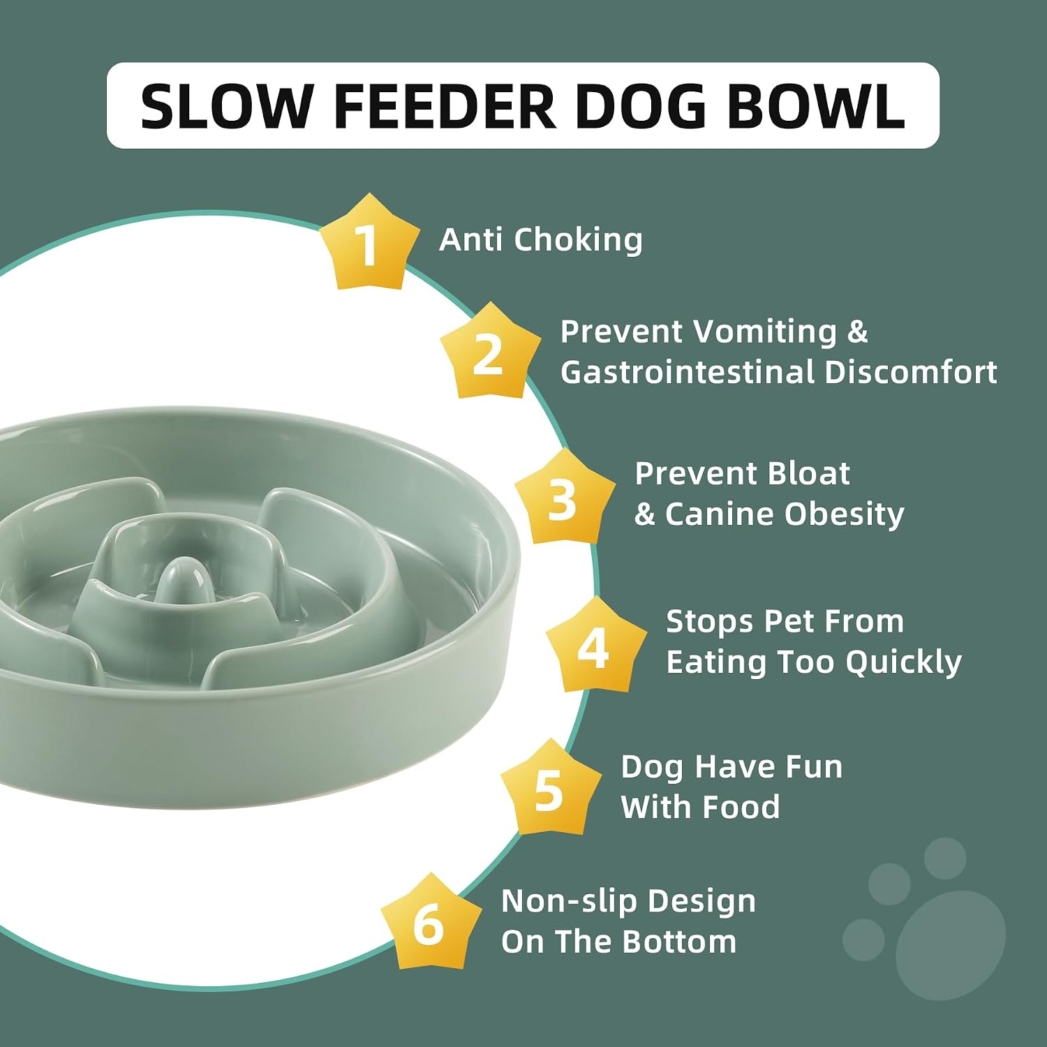 Havniva Dog Bowls Slow Feeder, Ceramic Slow Feeder Dog Bowls for Fast Eater | 1.6 Cups Dog Food Bowl Puzzle Feeder, Slow Feeding Bowls for Medium Breed, Non-Slip Base, Anti-Choking