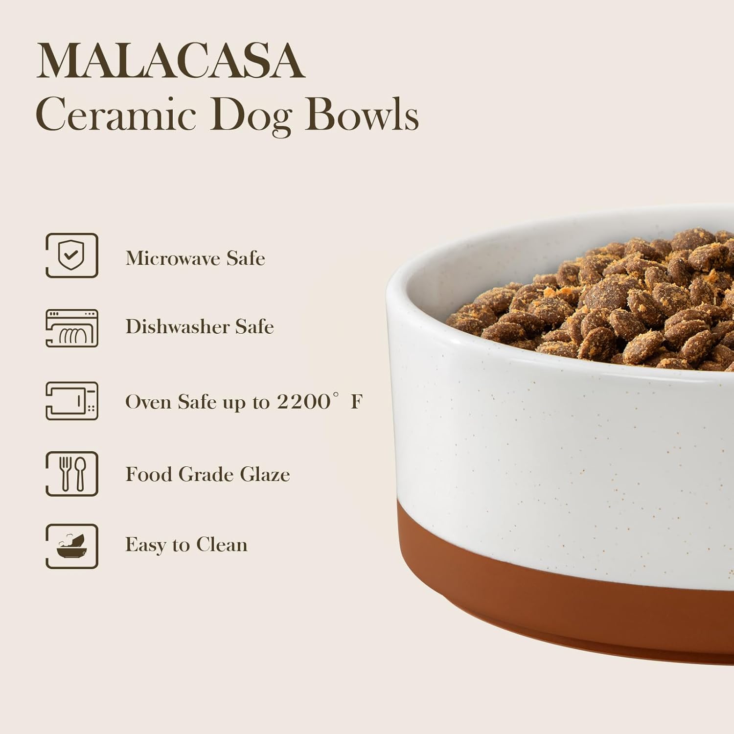 MALACASA Ceramic Dog Bowls Set with Wood Stand, 3.5 Cups Pet Bowls for Medium Dogs with Non-Slip Base, Large Puppies, Cats, Retrievers, ect.Pet Food & Water Basic Bowls Set, Weighted Glaze Matte.34 OZ