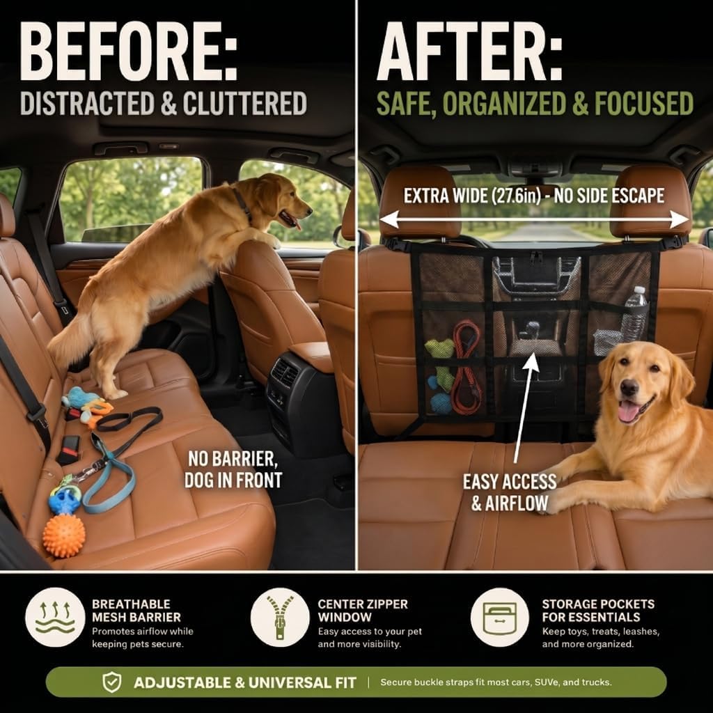 Car Pet Barrier for Nissan NV200 2013–2021 | High-strength wear-resistant mesh, transparent visibility design, secure hook attachment, reinforced edges, easy installation