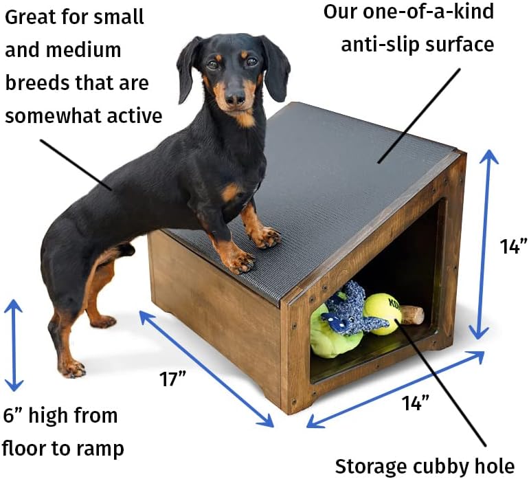 Step-Ramp for Dogs - Solid Hardwood with 3 Finish Options - Dog Ramp & Step Combination with Storage Cubby to Save Space, For Dogs Who Could Use a Helping Step Up - Made in North America