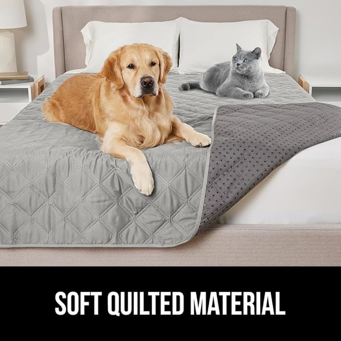GORILLA GRIP Waterproof Bed Cover for Dogs, 82x52, Gripped Slip Resistant Backing, Leak Proof Washable Dog Blanket Covers Sofa, Couch, Sectional, Crate, Car, RV Seats, Pet Puppy Essentials, Light Gray