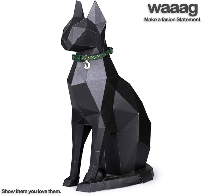waaag Cat Collars, Gold Moons and Stars Cat Collar, Safety Breakaway Cat Collar, Glow in The Dark (Standard 9"-15" Neck, Emerald)