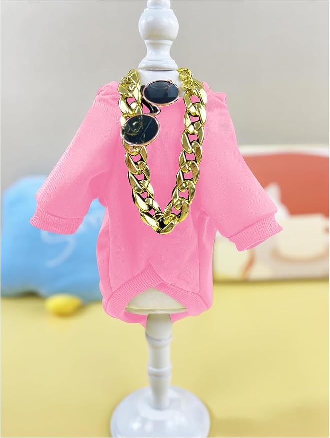 QWINEE 3Pcs Dog Hoodie Cat Apparel Dog Custume Set with Necklace and Sunglasses Pet Clothes for Puppy Small Medium Dogs Cats Light Pink Small