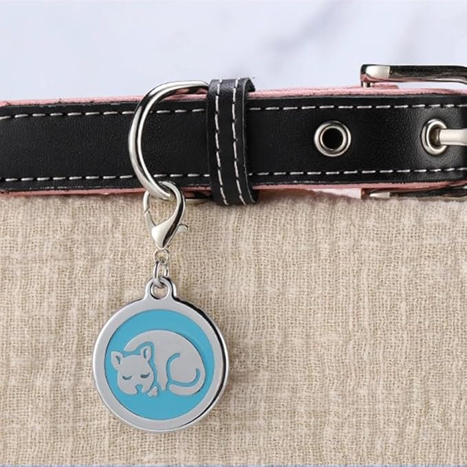 Personalized Pet ID Tags for Kittens and Cats - Custom cat Name tag and ID tag for Collar (Pink, Sleeping Cat Round-Small)