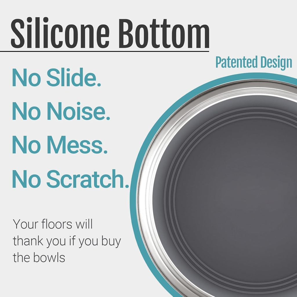 Nonslip Stainless Steel Dog Bowls, 5.7 US Cup, 2 Count | No slide silicone bottom, Dishwasher safe, Easy to clean, Stackable design