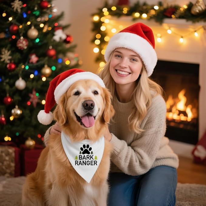 Bark Ranger White Dog Bandana, Funny Gifts for Dog Lover Mom Dad, Puppy Scarf Photo Prop for Explore Outdoor Adventure Hiking Camping Mountain, Gifts for Ranger, Pet Scouts Bandana