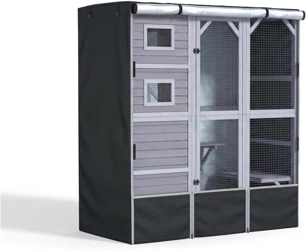 Outdoor Cat Enclosure Cover L77“ X W36” X H70” - Black (Only Cover) | 600D Waterproof UV-Resistant Oxford Cloth With a clear PVC window for Walk-in Cat Cage Large Houses，Cat cages sold separately