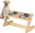 Solid Birch Wood Elevated Dog Bowl Stand for Large & Medium Dogs | Raised Dog Bowl Stand, 3 Heights, 10° Angled Top, Water-Resistant Finish, 2 Stainless Bowls, 8" Openings