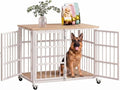 KOKOTANGS 42" Dog Crate Furniture, Heavy Duty Dog Kennel Indoor for Large Dogs, Escape-Proof and Chew-Proof Wooden Dog Cage for high Anxiety Dog, Decorate House as TV Stand, End Table, White