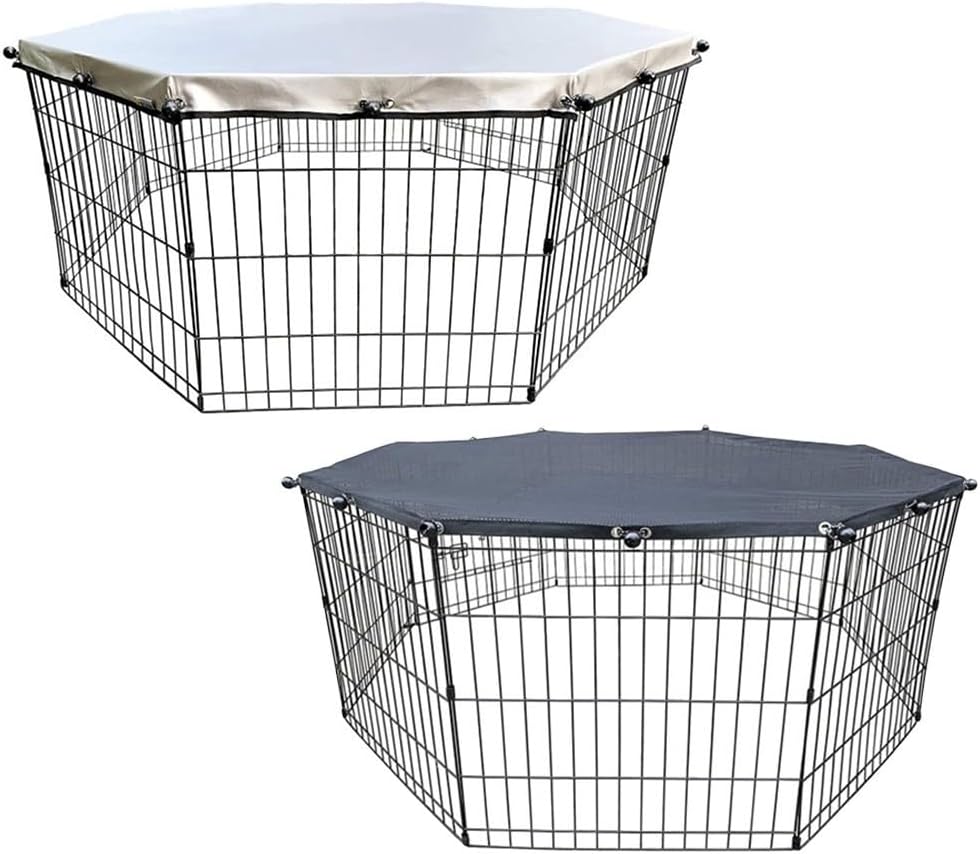 Octagonal Dog Playpen Top Cover for 8 Panel 24" Wide Fence, 210D Oxford Sun Shade & Rain Canopy with Elastic Strap, Washable Mesh Netting for Puppy Enclosure Protection,No Fence(Mesh Cover)