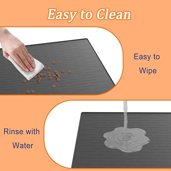 XXXXL Largest Pet Food Mat, 51.2"x25.6"(130cmx65cm) Silicone Dog Mats for Food and Water, Nonslip Pet Feeding Mats for Floors,Dog Cat Bowl Mat with Raised Edges, Light Gray