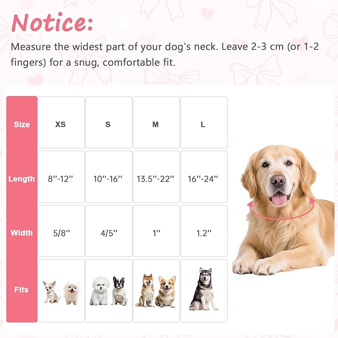 Pink Bow Dog Collar, Adjustable Cotton Dog Collar for Small Medium Large Dogs, Cute Puppy Collars for Girl Female Dogs, Ideal for Gifts,Pet Accessory,S