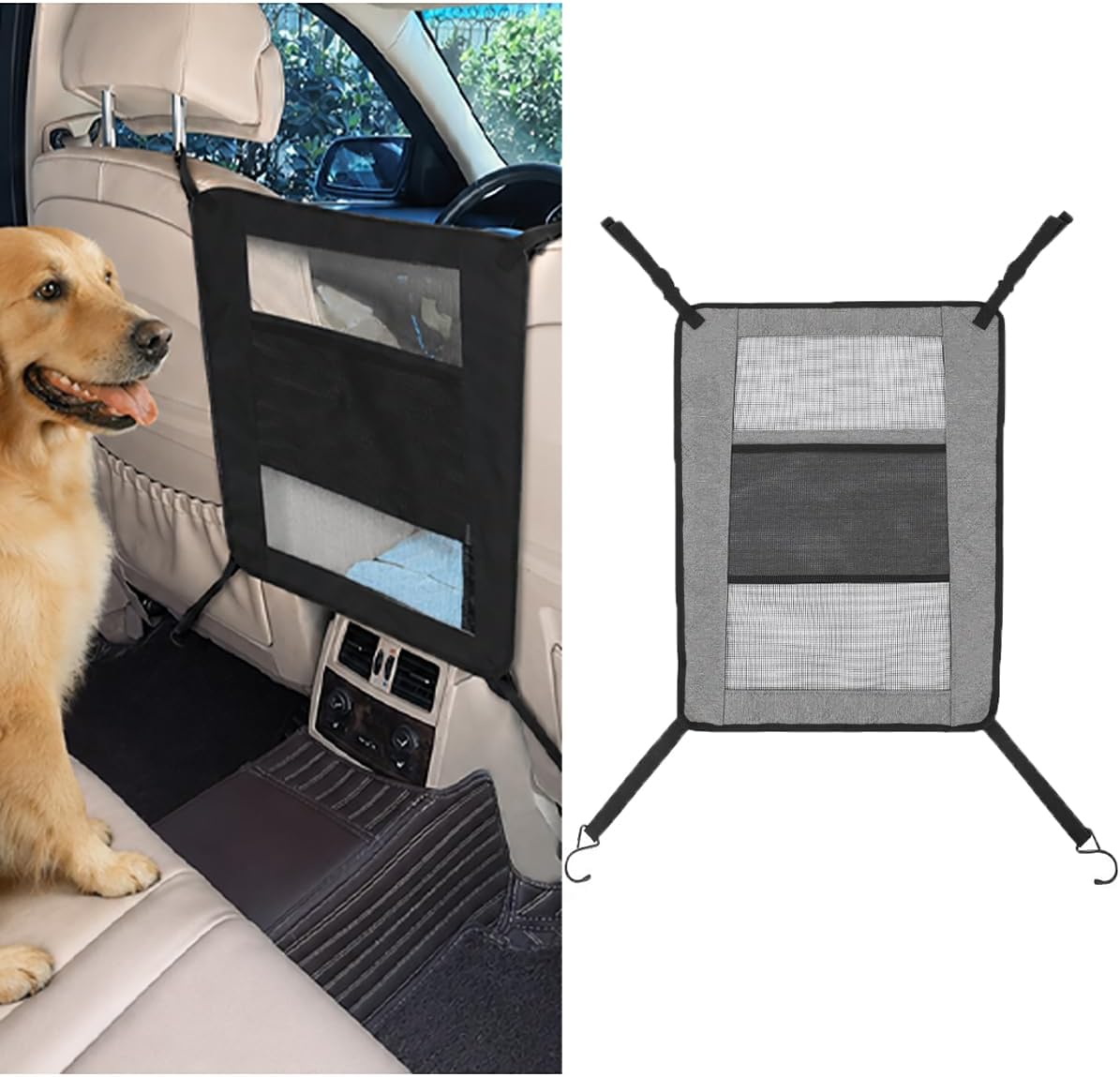 Dog Car Backseat Barrier for Ford Explorer EV 2024-2026, Pet Divider Adjustable Mesh Barrier with Storage Bag, Pet Car Barrier, Fits Most Cars SUVs Trucks,B Grey