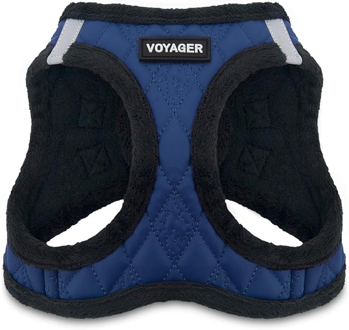 Best Pet Supplies - All Weather Plush, Reflective, No Pull Harness for Small, Medium Dogs, Cats - Secure with Hook & Loop Fastener, Buckle, Double D-Rings - Royal Blue Faux Leather, XS